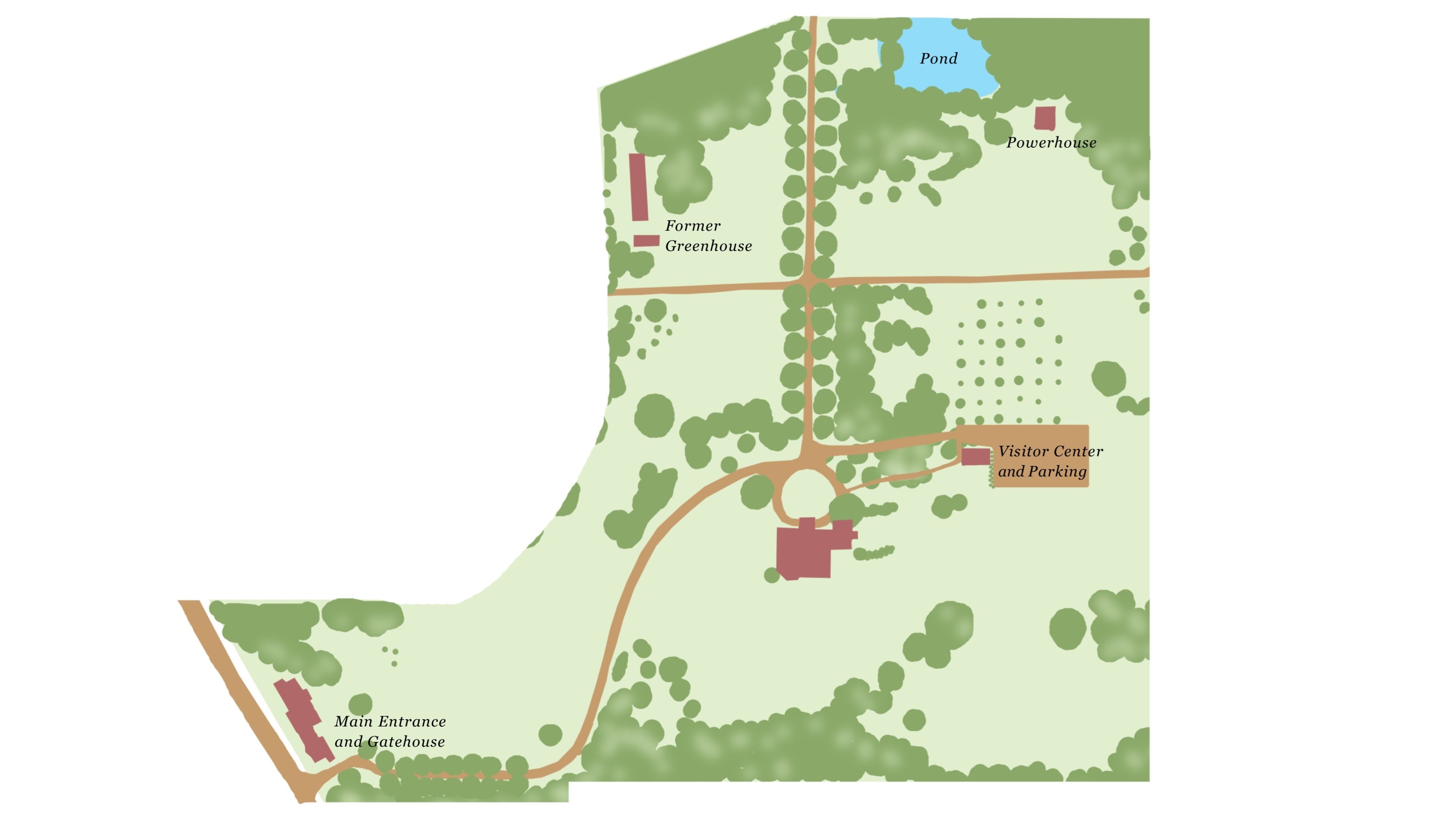 Overhead view map of the grounds.